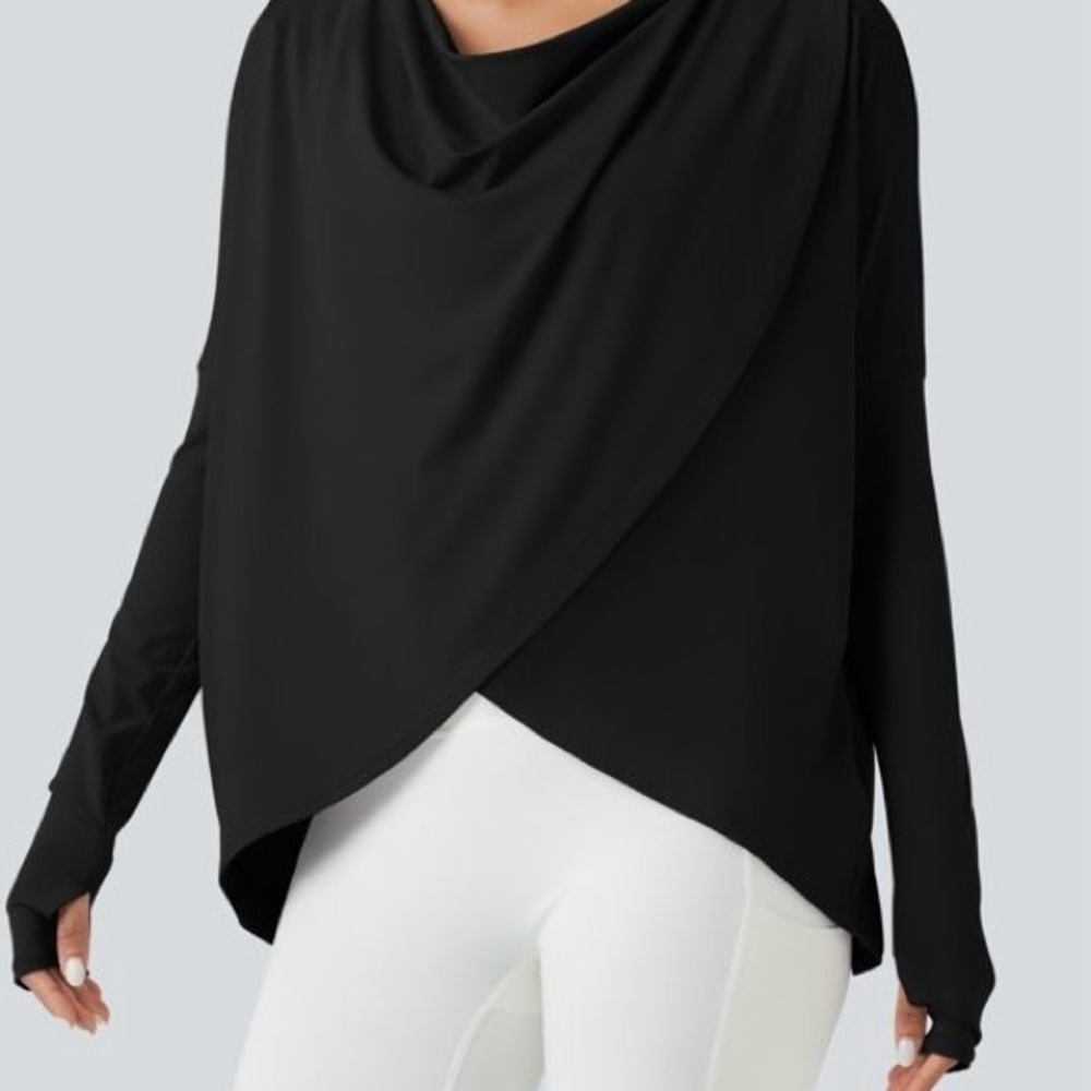 Halara Hooded Cowl Neck Long Sleeve Thumb Hole Yoga Sports Top with Pockets Sz S - Picture 3 of 9